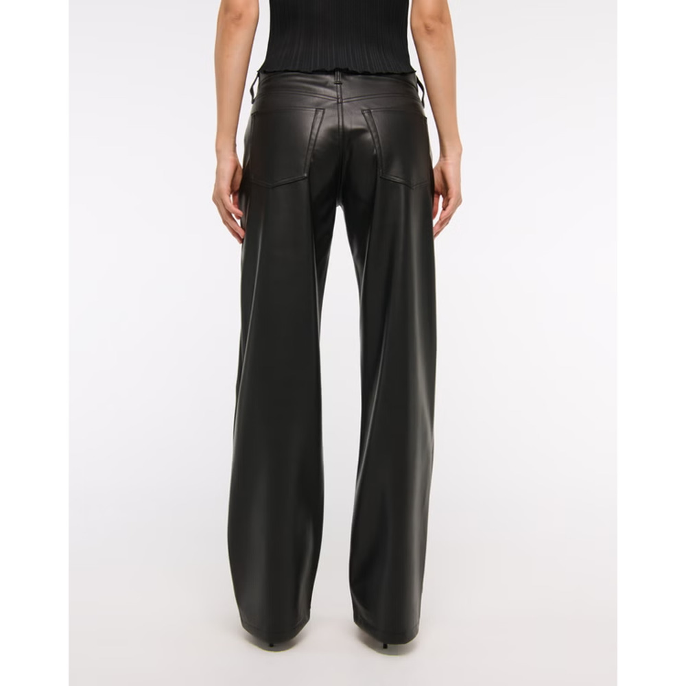 Abercrombie & Fitch Vegan Leather Low Rise Baggy Pant Black Size 28/6 A003658 - Picture 2 of 11